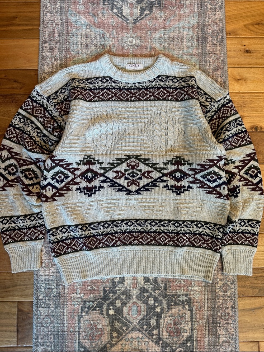 Vtg Onus Knitwear 3d Aztec Navajo sweater Sz Large - Picture 1 of 4